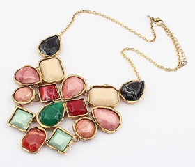 Option Geometry Colorful Resin Stones Statement Necklaces