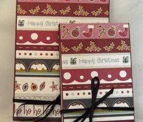 Christmas Stripes - Covered Notebook Set in wine, pink and charcoal