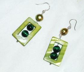 Pearl and Tigers Eye Sterling Silver Earrings