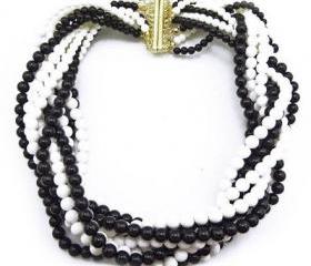 black Bohemian Multi Strands Braided Beads Chunky Bib Collar Necklace