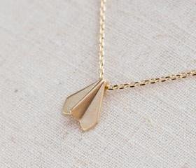 paper airplane necklace in gold