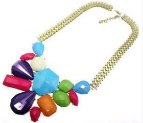 Chunky Flat Chain Geometric Irregular Gems Choker Bib Necklace