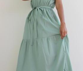 Sage Bridesmaids Dress - Cap Sleeve Maxi Dress : Women in Love Collection