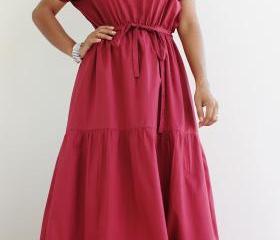 Wine Red Dress - Cap Sleeve Maxi Dress Bridesmaid Dress : Women in Love Collection