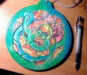 L-R Brain Harmonizer Mandala - original drawing on wood