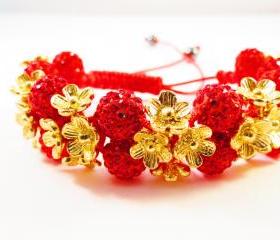 NEW Red & Gold Flower Shamballa