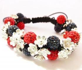 New Red & Blue Flower Shamballa Bracelet