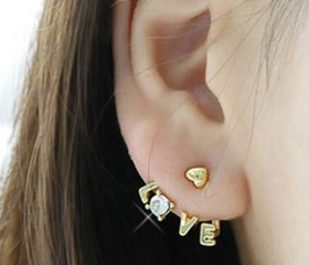 New COME Gold Metal Charm 3Colors Crystal Option Love Heart Ear Cuff Earring