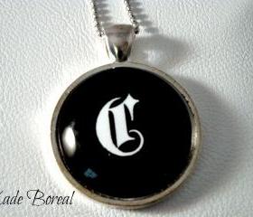 Initial C- Necklace Glass Pendant