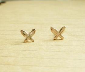 SALE - Rose Gold Small Butterfly Stud Earrings - Gift under 10