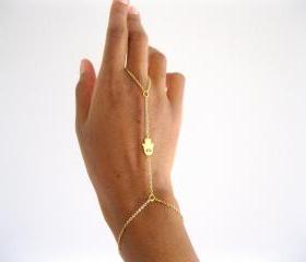 Hamsa Hand Slave Bracelet, 16k gold plated