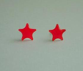 SALE - Bright Neon Pink Star Stud Earrings - 8 mm - Gift under 10