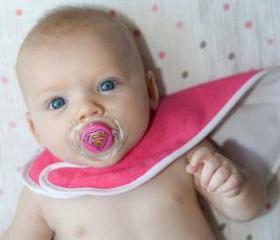 Pink Super Baby on a Clear AVENT - Custom Hand Painted Pacifier