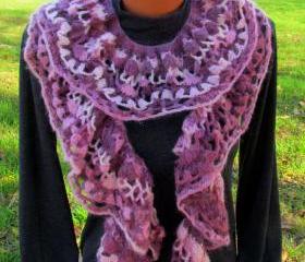 Knitted scarf crochet, colorful in pink range,winter,ladies, girls, handmade, iridescent, elegant