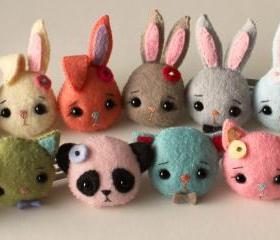 Panda, Bunny and Kitten Brooch and Barrette pdf Pattern