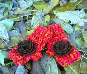 Wrist Warmers/Fingerless Gloves - With Flower Embellishment