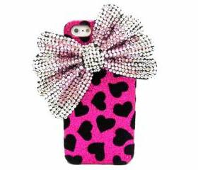 Bling Velvet Pink iphone 5 Case, Silver Pink Bow iphone 5 Case, Crystal Bow iphone 5G Case, Black Heart iphone 5G Case PS