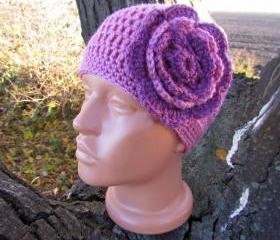 Women Knit Crochet Hat with Flower