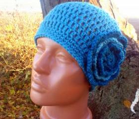 Women Knit Crochet Hat with Flower