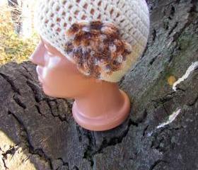 Women Knit Crochet Hat with Flower