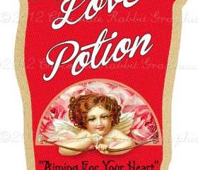 Valentine Vintage Love Potion Label Digital Download Printable Image Scrapbook Tag Collage Sheet