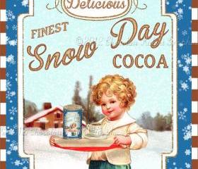 Vintage Christmas Label Cocoa Tag Digital Download Printable Aged or Color Image Collage Scrapbook Sheet