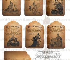 Vintage Halloween Witch Fortune Teller Tag Digital Download Printable Collage Sheet Scrapbook Image