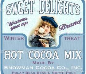 Vintage Christmas Label Cocoa Tag Digital Download Printable Aged or Color Image Collage Scrapbook Sheet