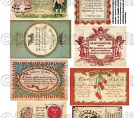 Vintage Valentine Love Spell Cards Digital Download Collage Sheet Vintage Prim Style High Resolution