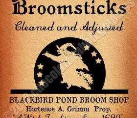 Vintage Halloween Witch Clip Art Printable Collage Scrapbook Image Sheet Broom Stick Repair