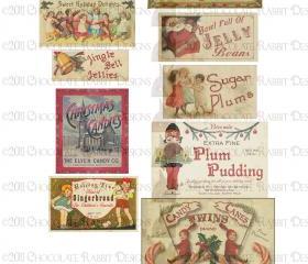 Christmas Treats Vintage Labels Download - Digital High Resolution 300 dpi - Aged Color