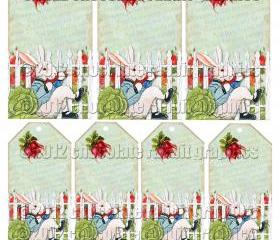 Vintage Rabbit Collage Download Digital Tag Card Scrapbook Image - Peter Rabbit in Garden