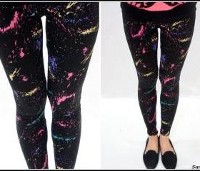 Neon Spray Painted Leggings ON SALE