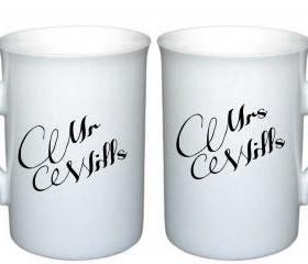 Mr & Mrs Bone China Mugs - FREE POSTAGE IN THE UK