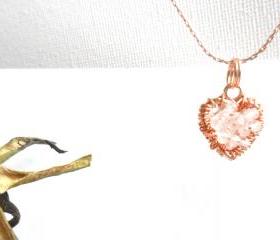Simple Rose gold necklace, Rose Quartz wrapped heart pendant, Delicate everyday jewelry