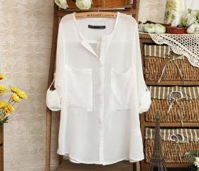 V-Neck White Loose Blouse