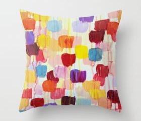 DOTTY - Original Art Throw Pillow Cover 18 x 18 inch, Bright Bold Rainbow Colorful Square Polka Dots Lovely Original Abstract Painting