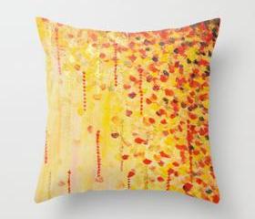 WHEN IT FALLS Original Art Throw Pillow Cover 18 x 18 inch Autumn Winter Leaves Abstract Acrylic Painting Christmas Red Orange Gold Gift