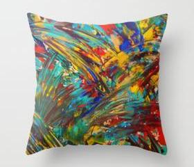 FIREWORKS in COLOR - Original Throw Pillow Cover 18 x 18 inch Bold Colorful OOAK Painting Design Home Modern Decor