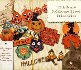 Dollhouse 12th Scale Vintage Halloween Printable Collage Sheet - Decorations Boxes Mask Postcards