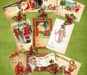 Vintage Christmas Gift Tags Digital Download Printable Collage Sheet Santa Images