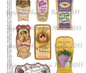 Valentine Love Potion Labels Tags Digital Download Vintage Style High Resolution 300 dpi