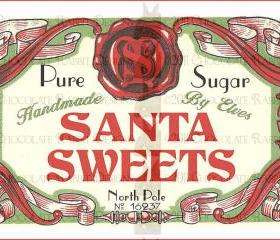 Vintage Christmas Candy Label Digital Download Printable Image Santa Collage Scrapbook Sheet