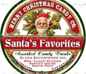Vintage Christmas Candy Label 2 Inch Tag Digital Santa Download Collage Sheet Printable - Tag Card Scrapbook Image