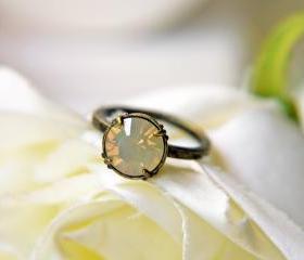 Swarovski Crystal Sand Opal Ring. Antique Brass Adjustable Ring. Romantic