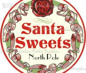Vintage Christmas Candy Label Digital Download Printable Image Santa Collage Scrapbook Sheet