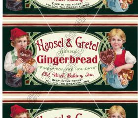Christmas Vintage Label Tag Gingerbread Digital Collage Sheet Hansel and Gretel Graphics Scrapbook Image