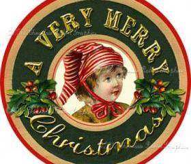 Vintage Christmas Gift Tag Digital Download Printable Image Little Elf Collage Scrapbook Sheet