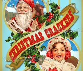 Vintage Tag Printable Label Christmas Crackers Digital Collage Sheet Graphics Scrapbook Image