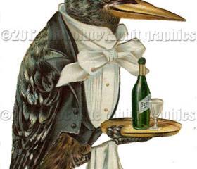 Victorian Altered Clip Art Crow Waiter Digital Download High Resolution Scrapbook Color Image